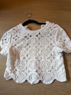 Abercrombie & Fitch Cream Crochet Short Sleeve Top